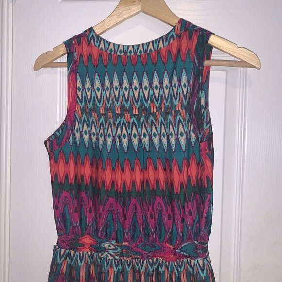 Charlie Jade Fuchsia Teal Aztec Draped Front Sleeveless Pullover Dress size XS - Picture 6 of 10